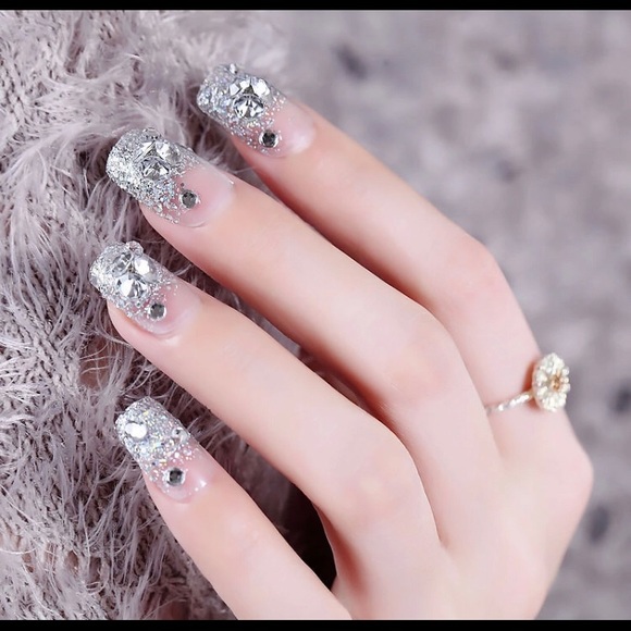 *SOLD*3/$30 Rhinestone Bling French Tip Fake Nails - Picture 2 of 7
